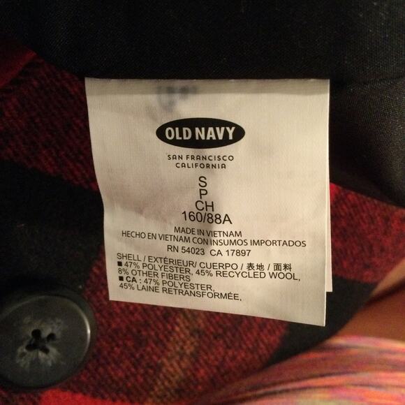 New Old Navy Red & Black Buffalo Plaid Wool Coat Small Petite - Picture 8 of 8